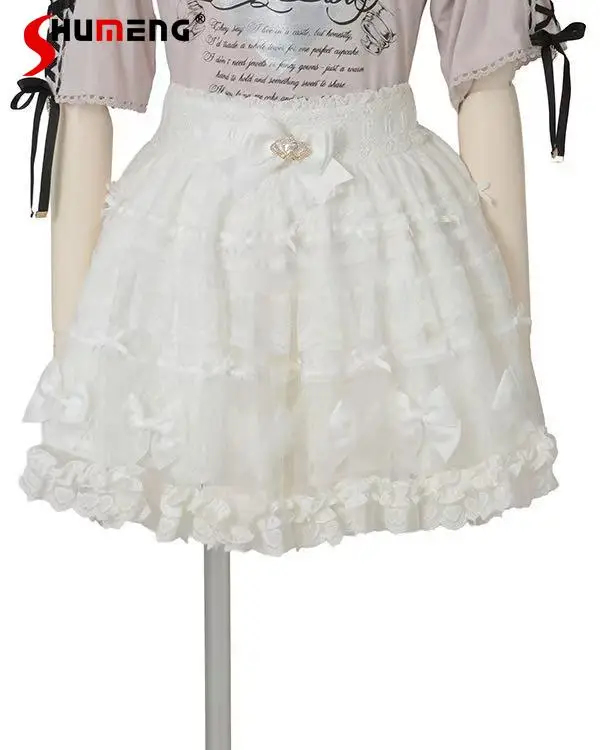 

Liz Skirt New 2025 Japanese Mine Mass-Produced Sweet Elegant Cute Bow Cake Skirt Girls Women Elastic Waist Y2K Short Skirts