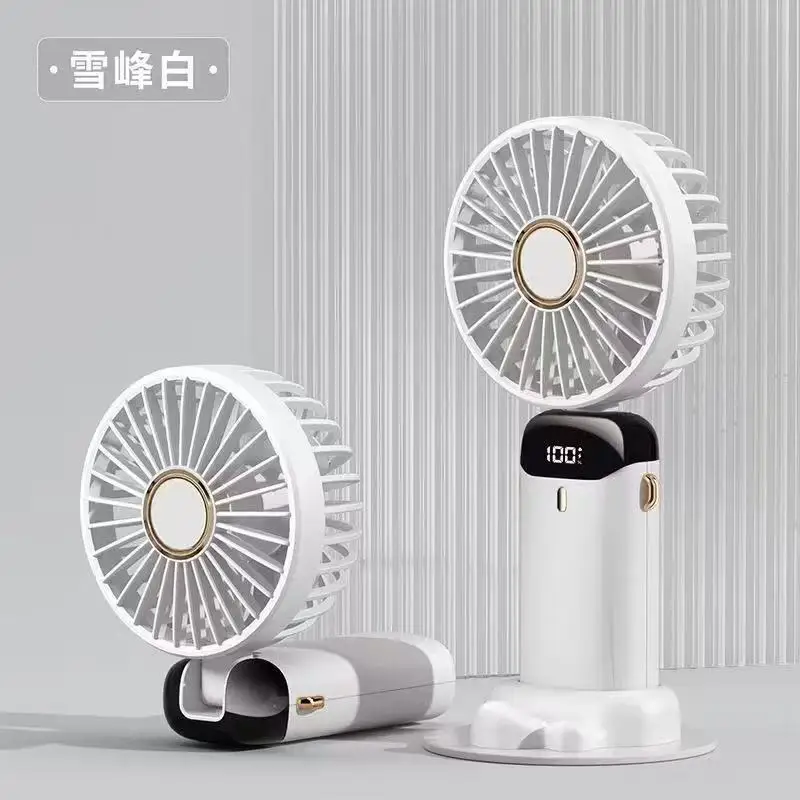 Digital Display Handheld Mini Fan, 5 Speed USB Rechargeable Portable Pocket Fan with Desktop Stand, Foldable Small Cooling Fan