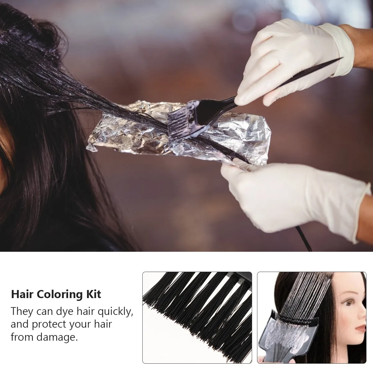 4Pcs Professional Hair Coloring Kit Highlighting Board Hair Dye Brush Comb for Salon Home Use Damage Protection Scalp Safe