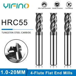 YIFINO HRC55 4-Flute Black Nano Coating Milling Cutter Tungsten Steel CarbideFlat End Mills CNC Mechanical Machining Endmills