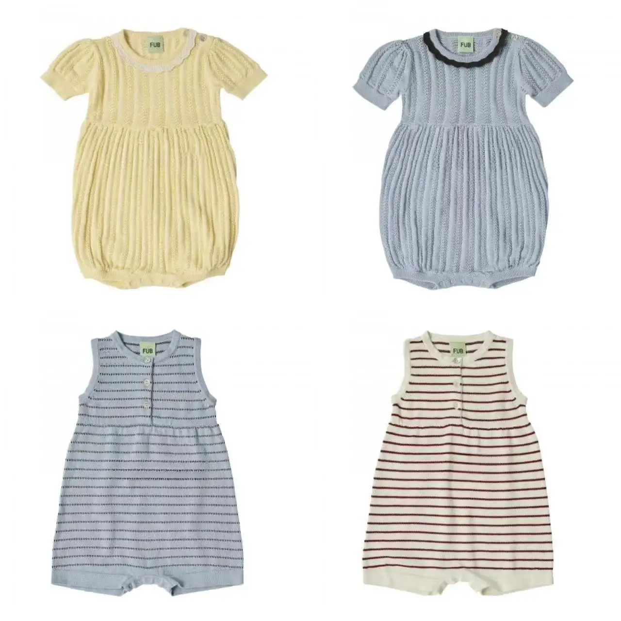 FUB Spring/Summer Baby Jersey Solid Color Lace Striped Sleeveless Crawling Suit