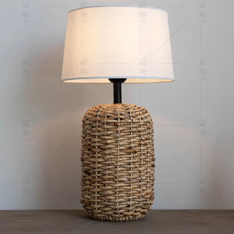 Handmade Woven E27 Table Lamp Rattan Ornament Vintage Led Table Lamps for Living Room Bedroom Hotel Bedside Lights - view 3