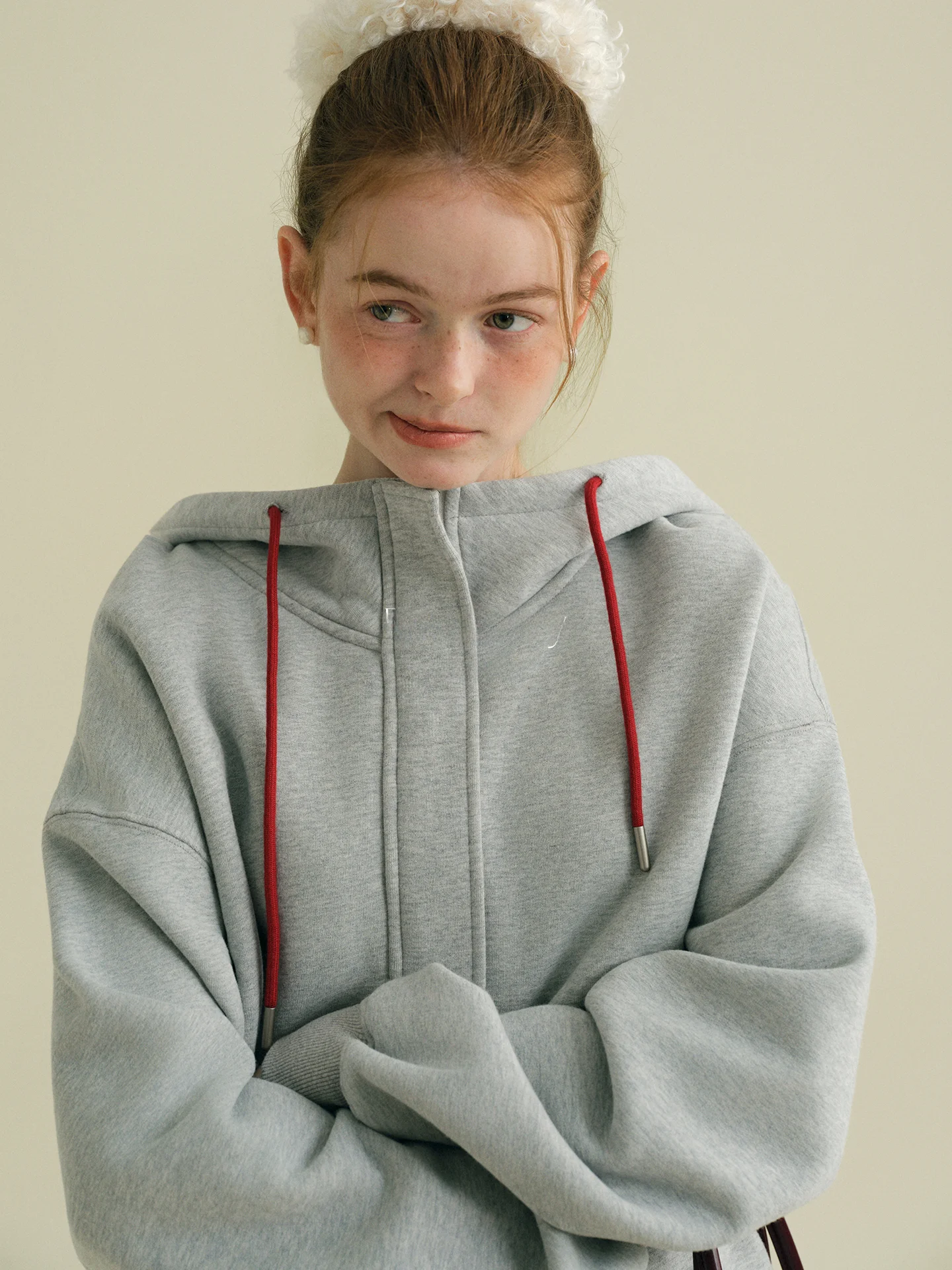 Sudadera Casual de Primavera Rina Berry con Diseño de Bloques de Color, Estampado Floral Gris, Top Básico Sencillo, Sudadera Holgada de Algodón para Mujer