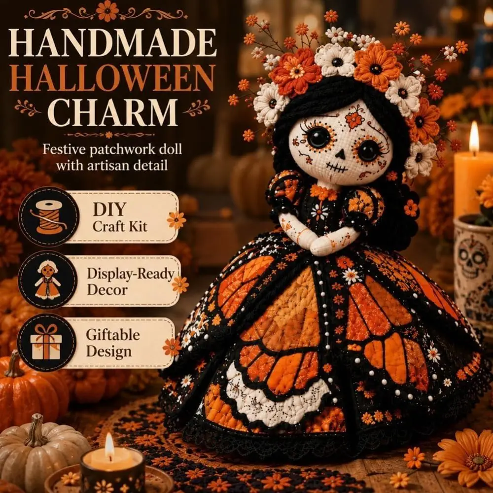 Halloween Theme Fabric Craft Kit Pre Cut Fabric Step by Step Guide Handmade Kit Stuffing Included Handmade
