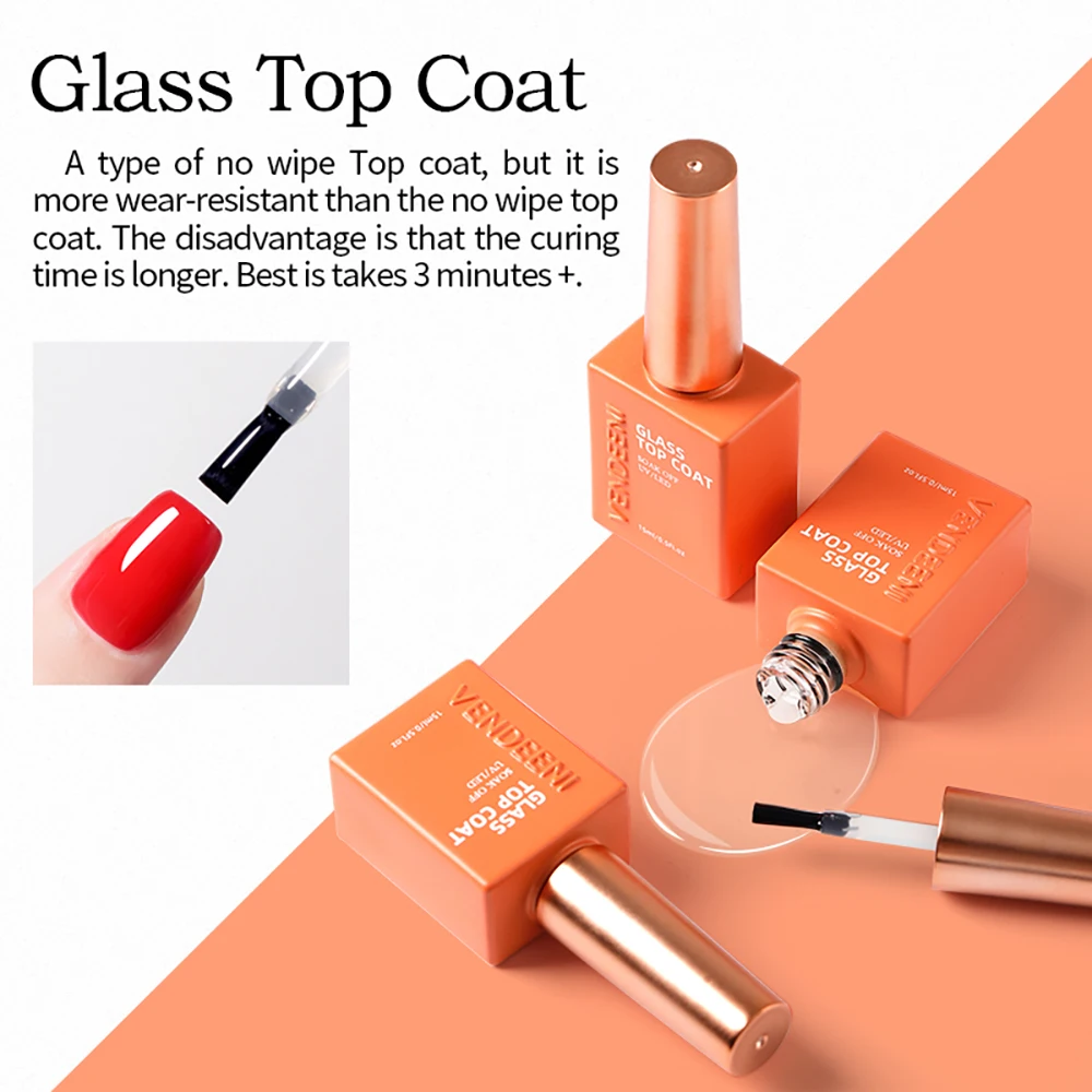 Vendeeni TPO HEMA FREE 슈퍼 샤인 글래스 탑 코트 젤 네일 폴리쉬 UV LED 소크 오프 젤 바니시 마모 방지 스크래치 방지 탑 코트