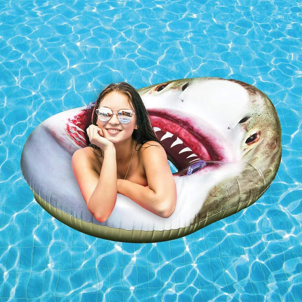 Inflatable Shark Pool Float Pool Lounge Chairs for Swimming Tube Raft Giant Pool Floatie Swimming Theme Party Toys for Kid Adult