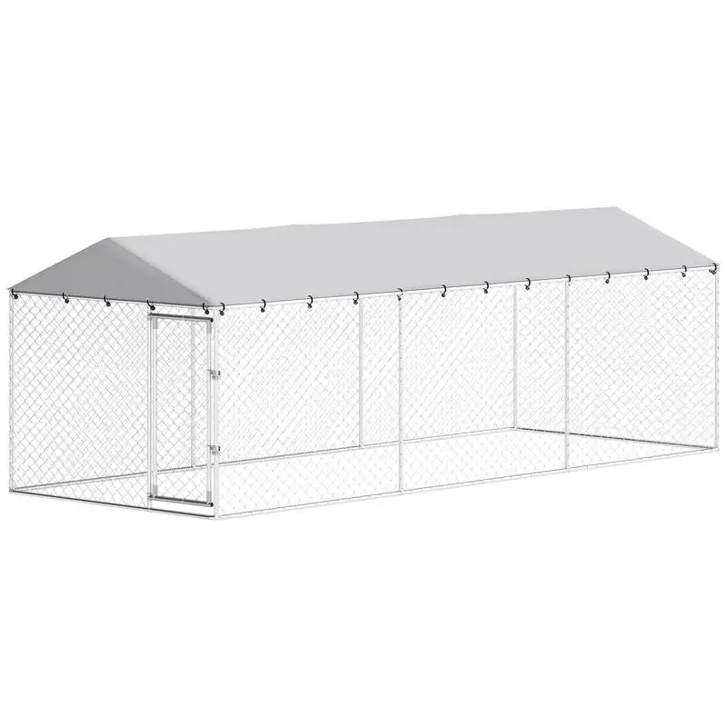 

PawHut 20' x 7.5' x 6.5' Dog Kennel Outdoor for Small Medium Large Dogs with Waterproof Roof, Silver