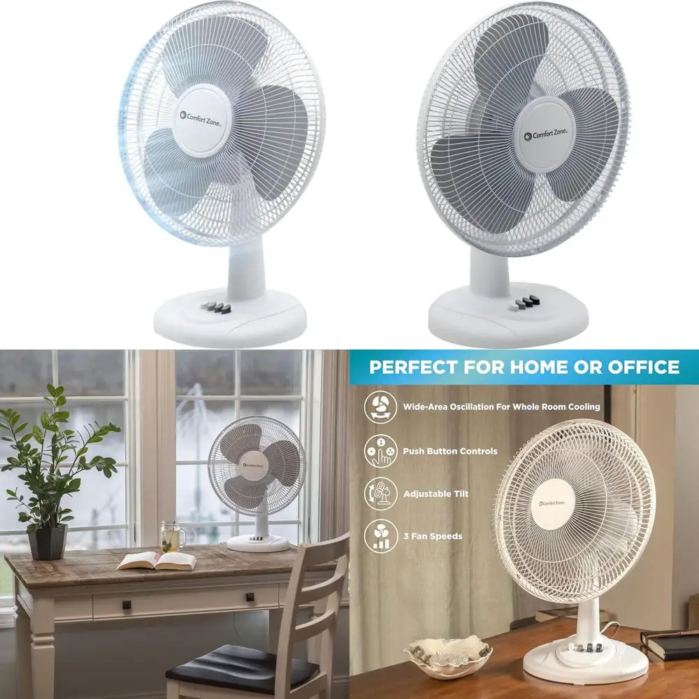 

12-дюймовый 3-скоростной настольный вентилятор с функцией осцилляции, регулируемым наклоном и бесшумной работой, идеально подходит для дома, спальни, общежития и офиса