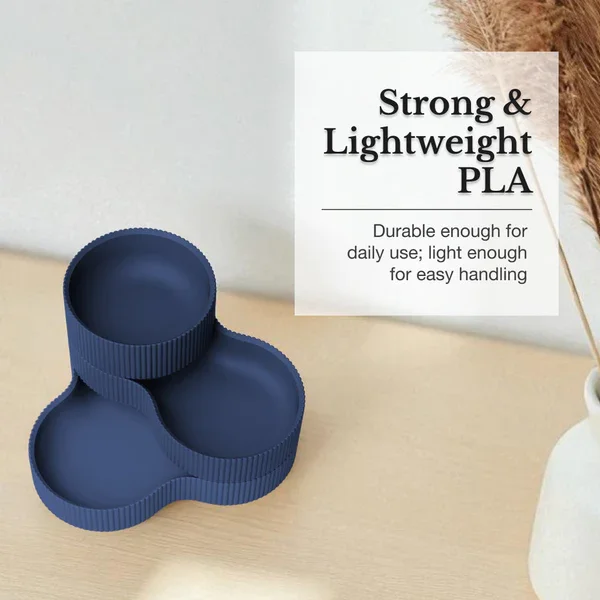 Triple Compartment Ribbed Curved Catchall Tray PLA Jewelry Key Storage Dish Minimalist Tabletop Sundries Organizer For Vanity