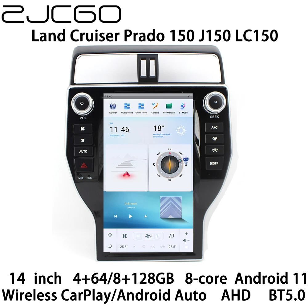 

ZJCGO Multimedia Player Stereo GPS Radio Navigation Android 11 Screen for Toyota Land Cruiser Prado 150 J150 LC150 2017~2022