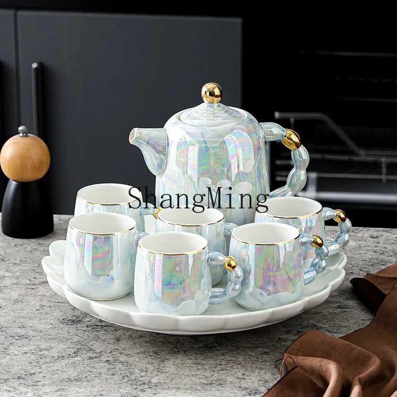

CL light luxury hand-painted blue wave pearl cold kettle premium water set black coffee cup pot set high-end household tea set