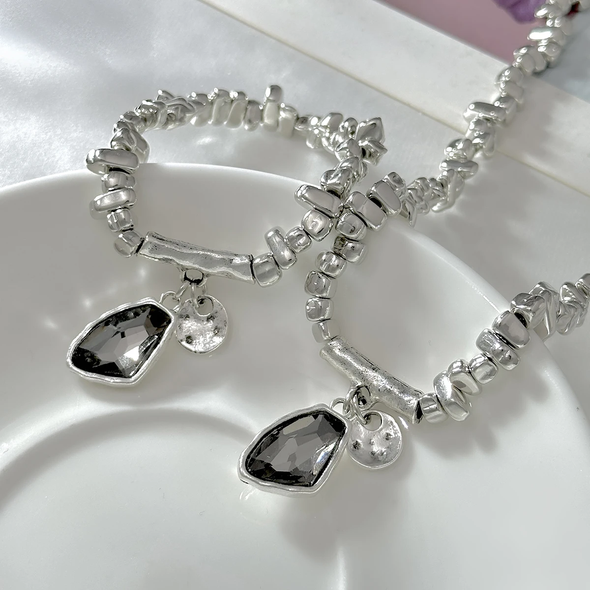 

SHIXIN Elegant Acrylic Rhinestone Pendant Necklace Bracelet Jewelry Set for Women Minimalist Irregular CCB Bead Chain Choker