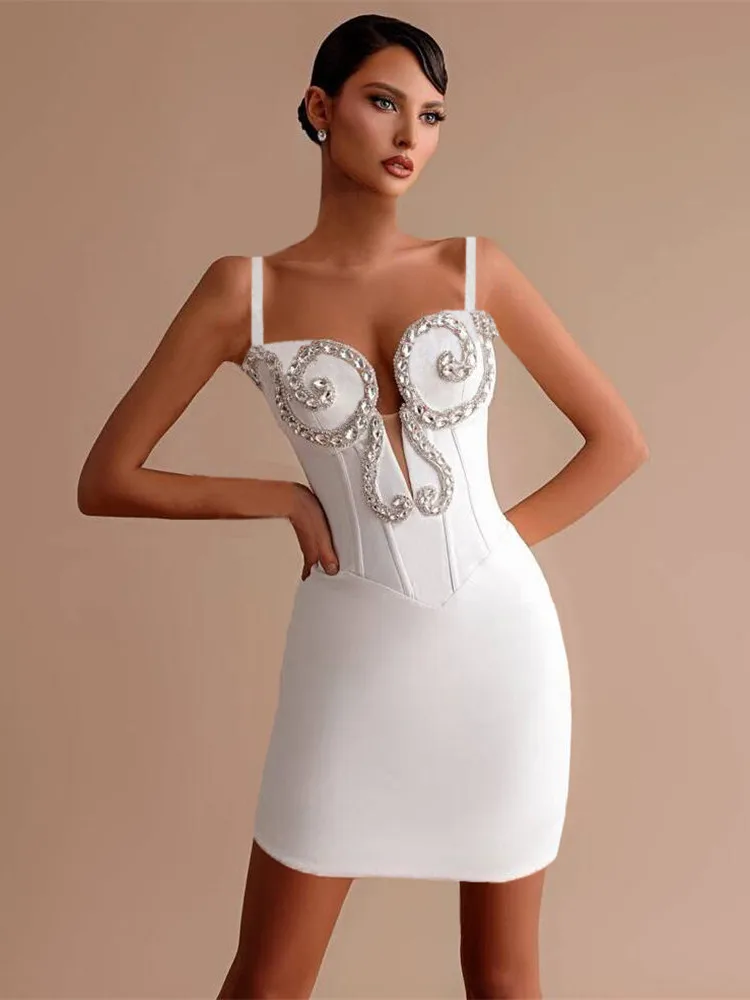 Ele Sexy Diamond Embedded Strapl Afslanken Dr Dames Hoge Taille Polymide Polyester Lente Zomer Herfst Dr