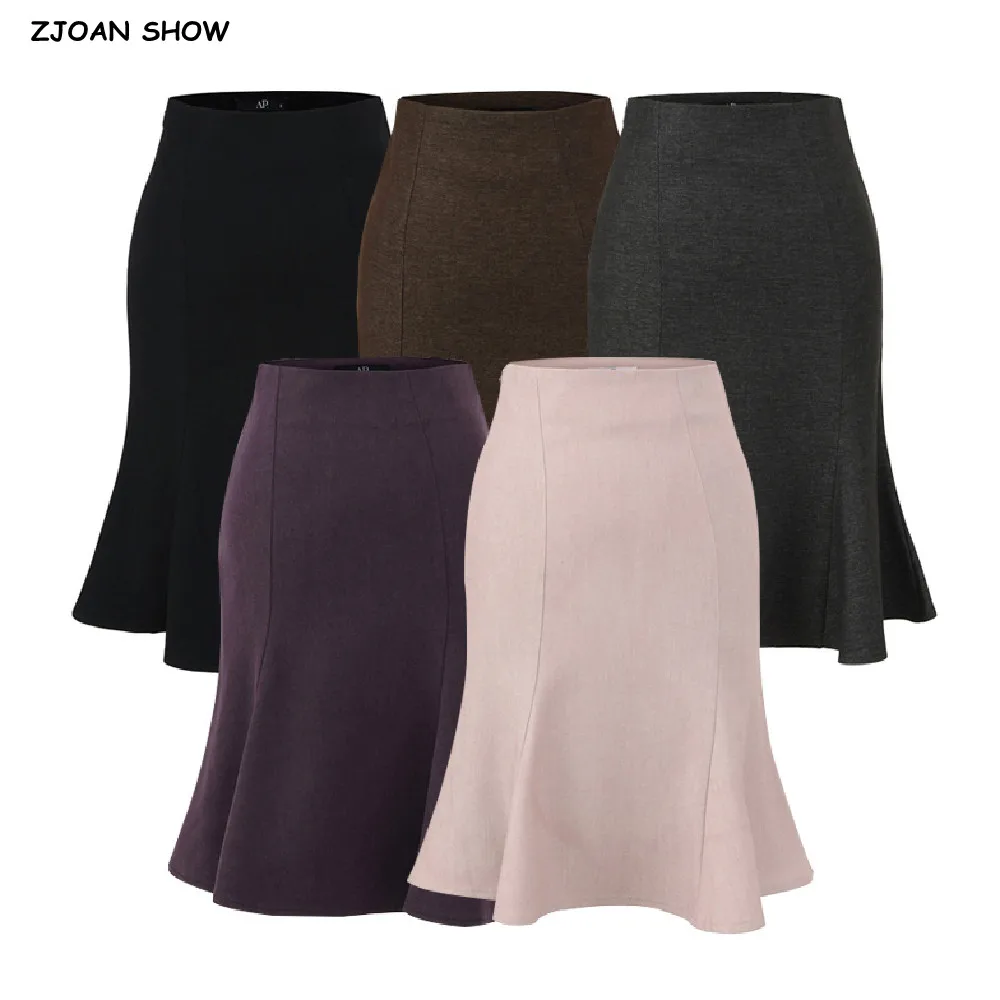 Autumn American Retro Twill Zipper High Waist Fishtail Skirt Sexy Women Package Hips Knee Length Midi Long Mermaid Skirt
