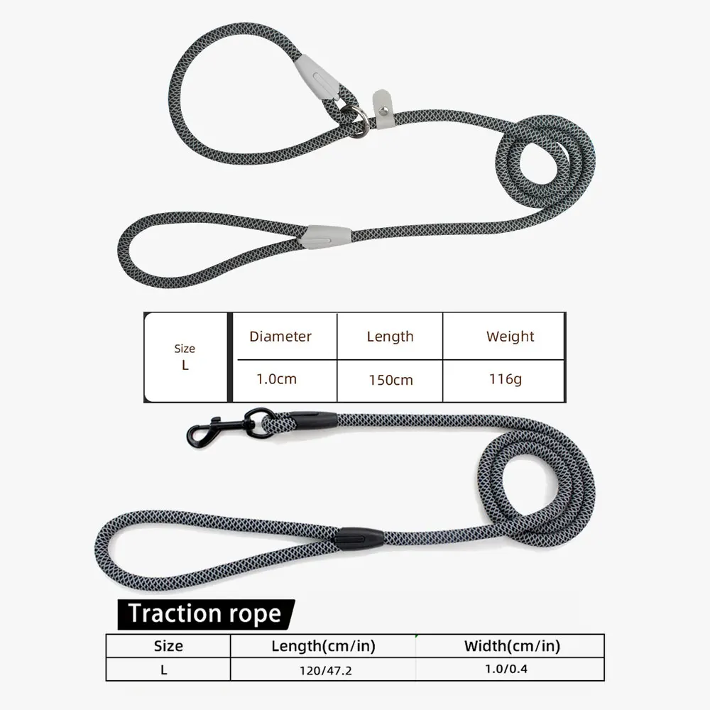 Haustier-Hunde-Boutique-Leinen für kleine, mittelgroße und große Hunde, einfaches graues Mesh-Muster, Nylonseil, geeignetes Hundehalsband und Geschirr – Detail 2