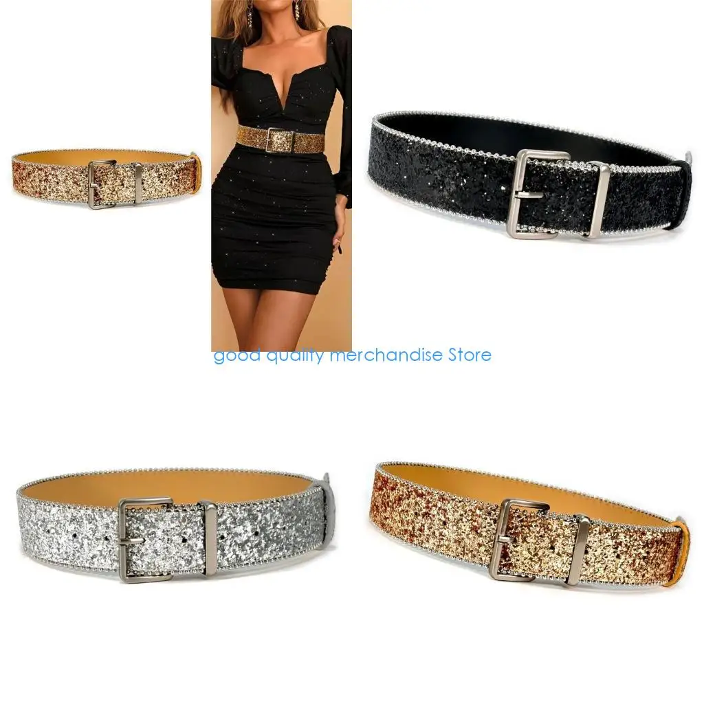 

Y5JD блестящий ремень с пряжкой для женщин и девочек, пояс с отделкой из бисера для вечерних платьев, новогодний декор для талии