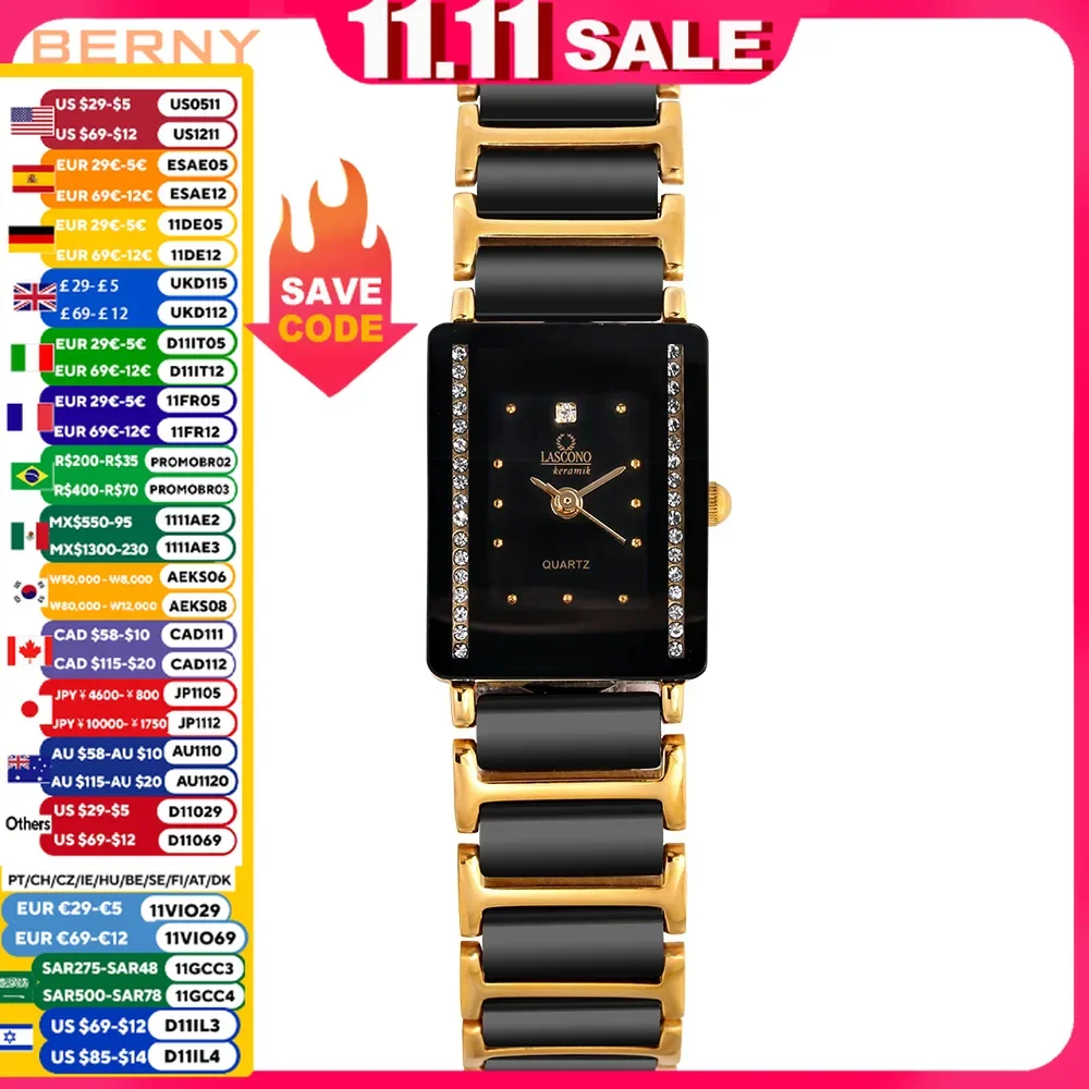 Brand Luxury Watch For Women Gold Japan Quartz Fashion Ladies Wristwatch Rectangle Copper Case Ceramic Bracelet Watch Female