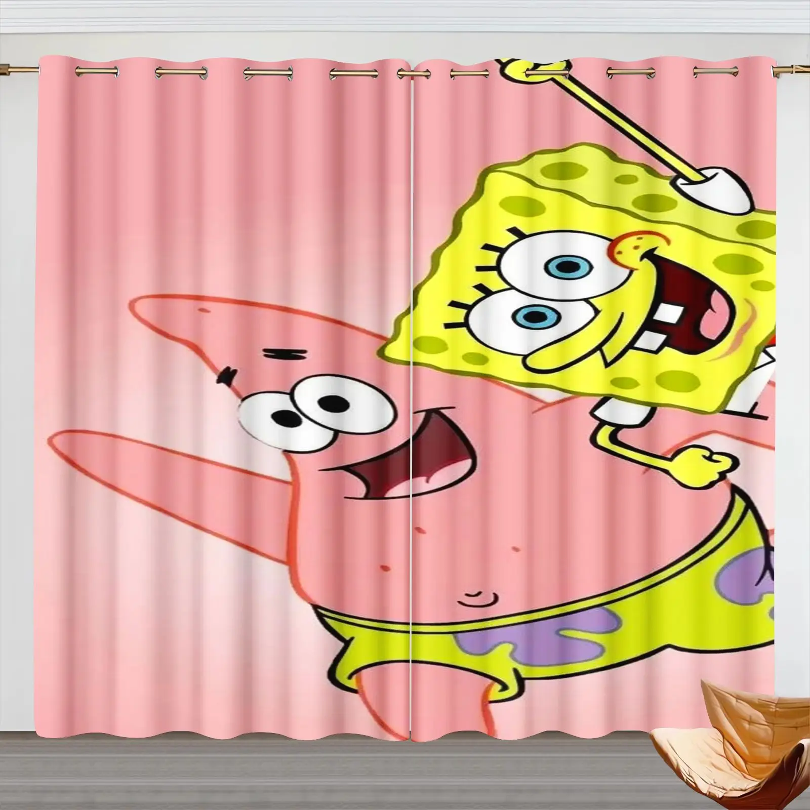 SpongeBob SquarePants Curtains 2‑Panel Set Patrick Star Plankton 3D Print Window Curtain Kids Bedroom Living Room Home Decor