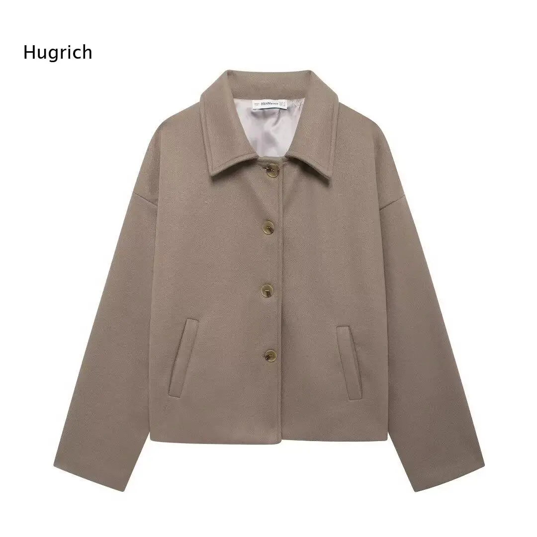 ZWomen Relaxed Fit Khaki Wool Blend Coat Long Sleeve Button Front Design Daily Comfort Home Wear Stretchy Fabric