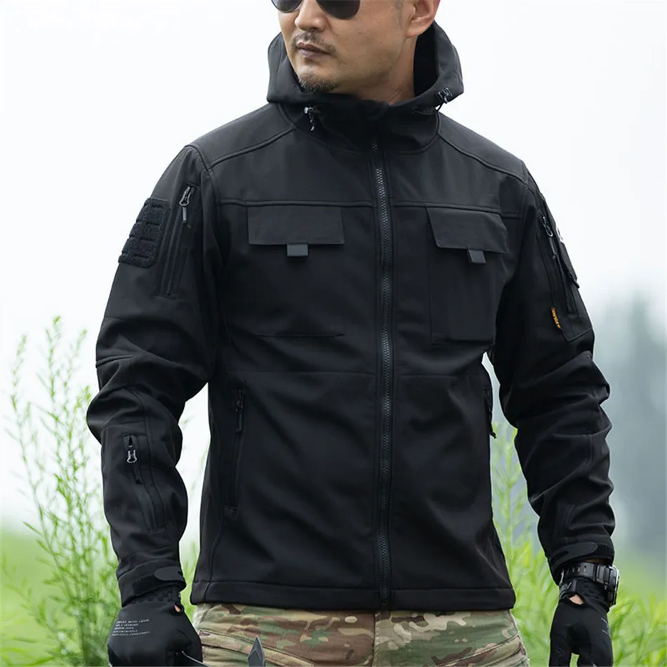 Beetle Soft Shell Tactical Jacket Men's Multi Pockets Assault Jackets Windbreaker Waterproof Hooded Hiking Coat
