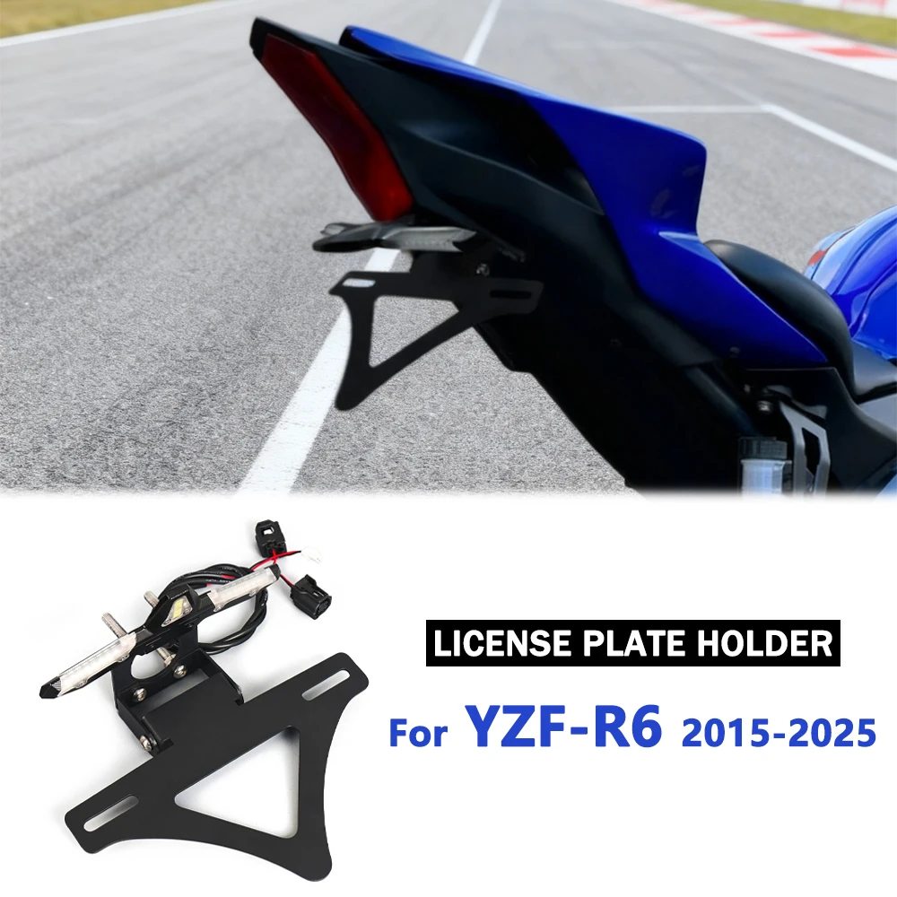 

Motorcycle Rear License Plate For Yamaha YZF R6 YZFR6 YZF-R6 2015-2025 Adjustable Holder Bracket Short Tail Tidy Kit with LED
