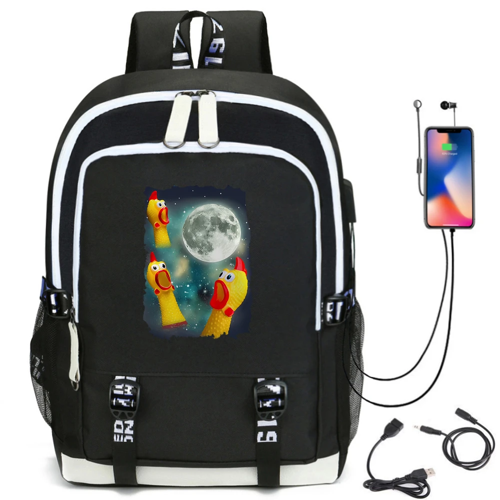 Three Possum Moon Backpack with USB Charging Port 3 Racoons Moon Bookbag Funny Weird Cursed Laptop Bag School Mochila