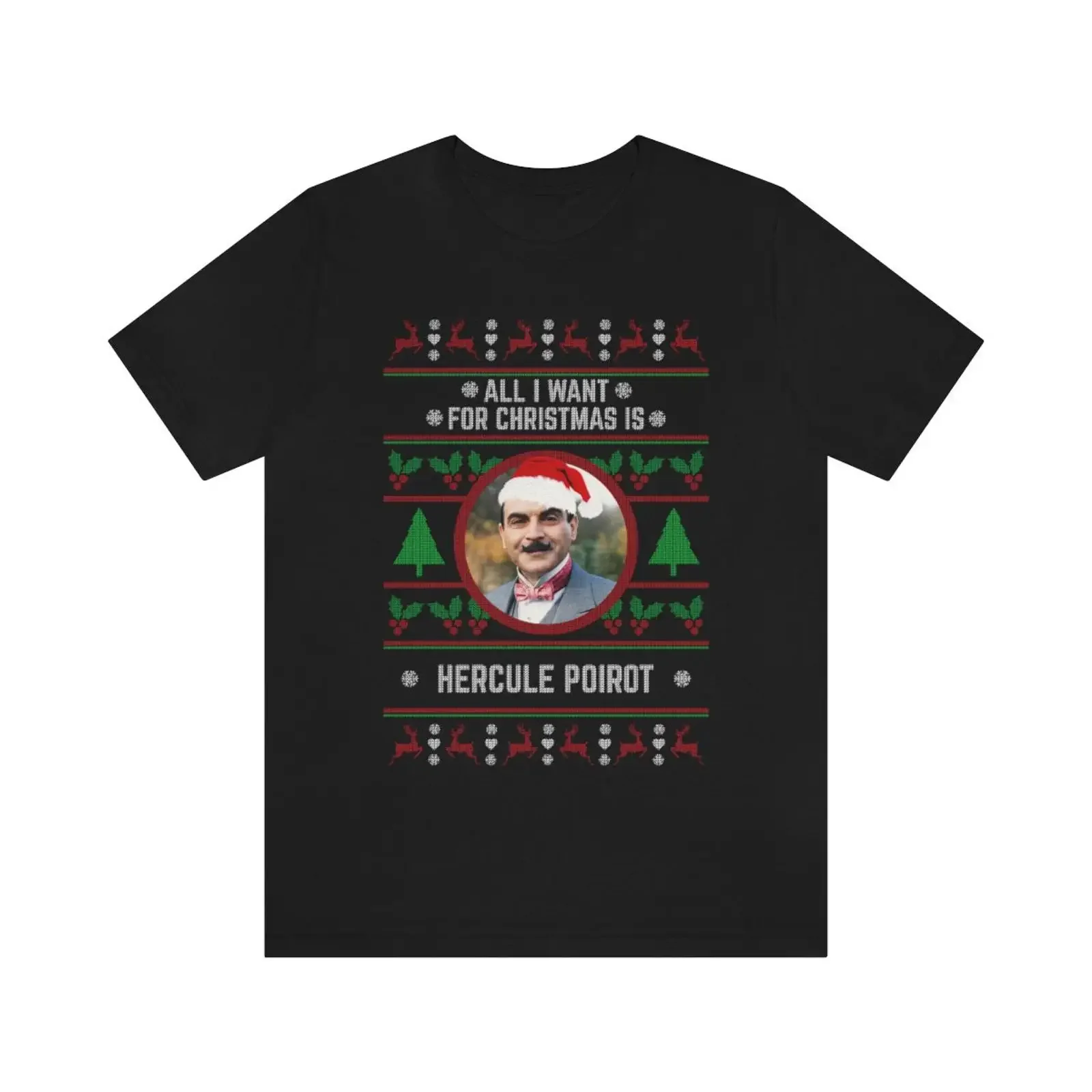 All I want for Christmas is Hercule Poirot T shirt vintage Washed Soft Slightly Casual Versatile graphic Stretched Comfortable