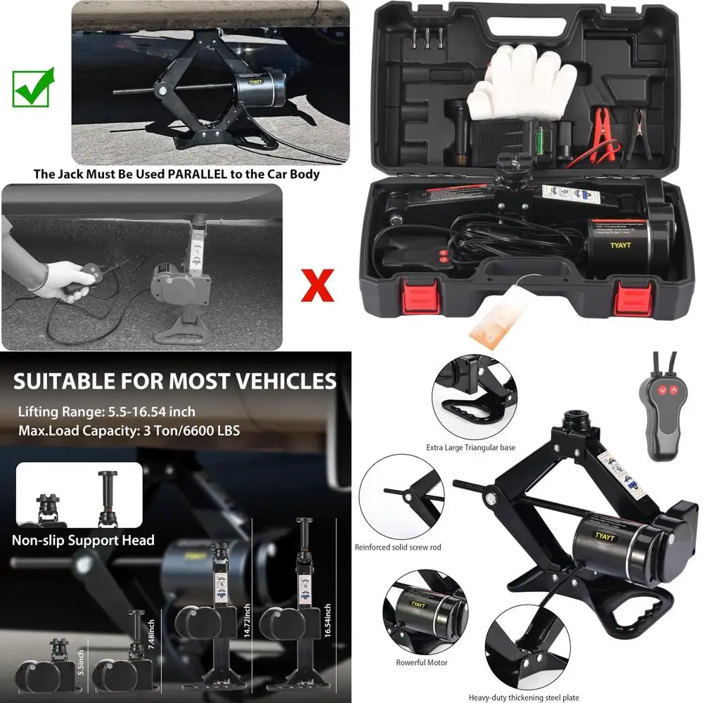 

12V 3-Ton Electric Scissor Jack for Sedans and SUVs - Portable Tire Changer