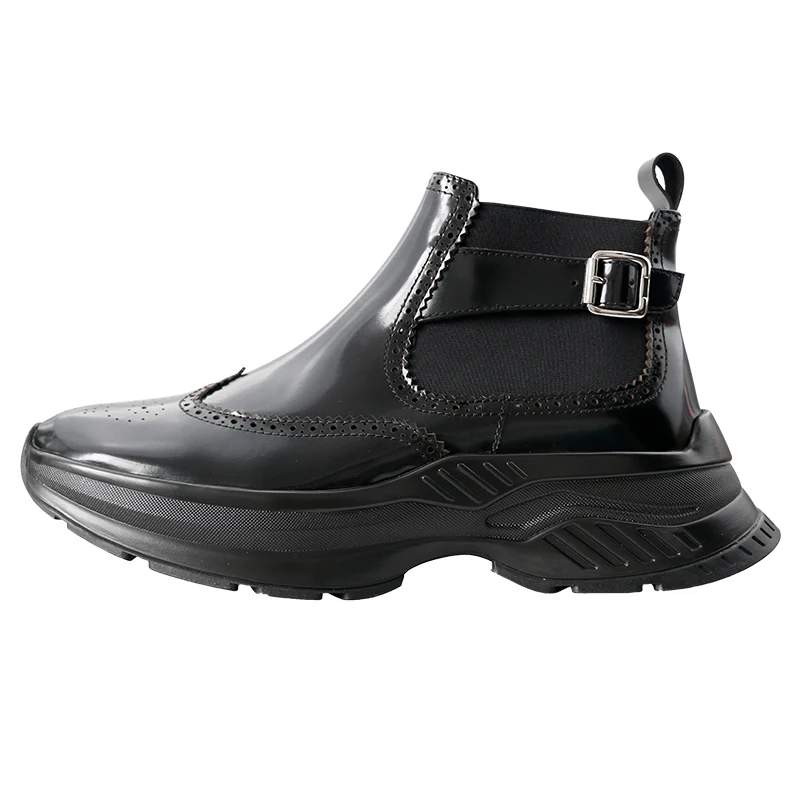 جلد طبيعي أحذية عالية الجودة الرجال عادية سميكة وحيد أحذية منصة حزام مشبك تشيلسي حذاء من الجلد الشباب