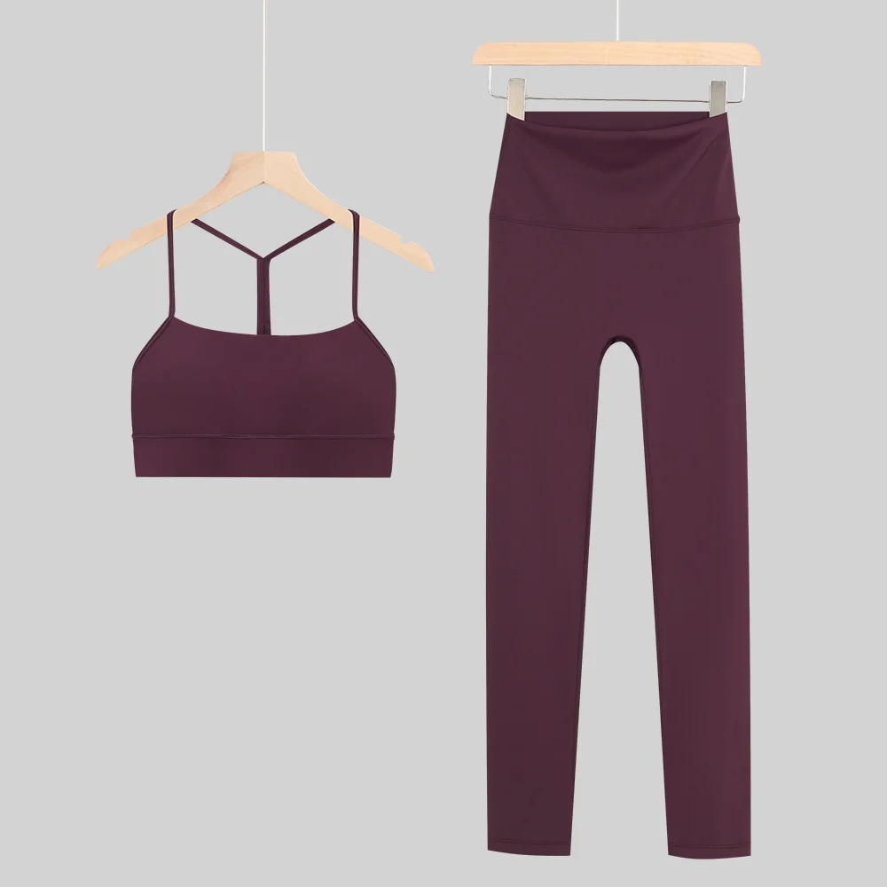 Fashion New 2pcs Yoga Set Women Sportswear Gym Top Y-shape Bra Running Fitness High Waist Leggings Sports Tracksuits