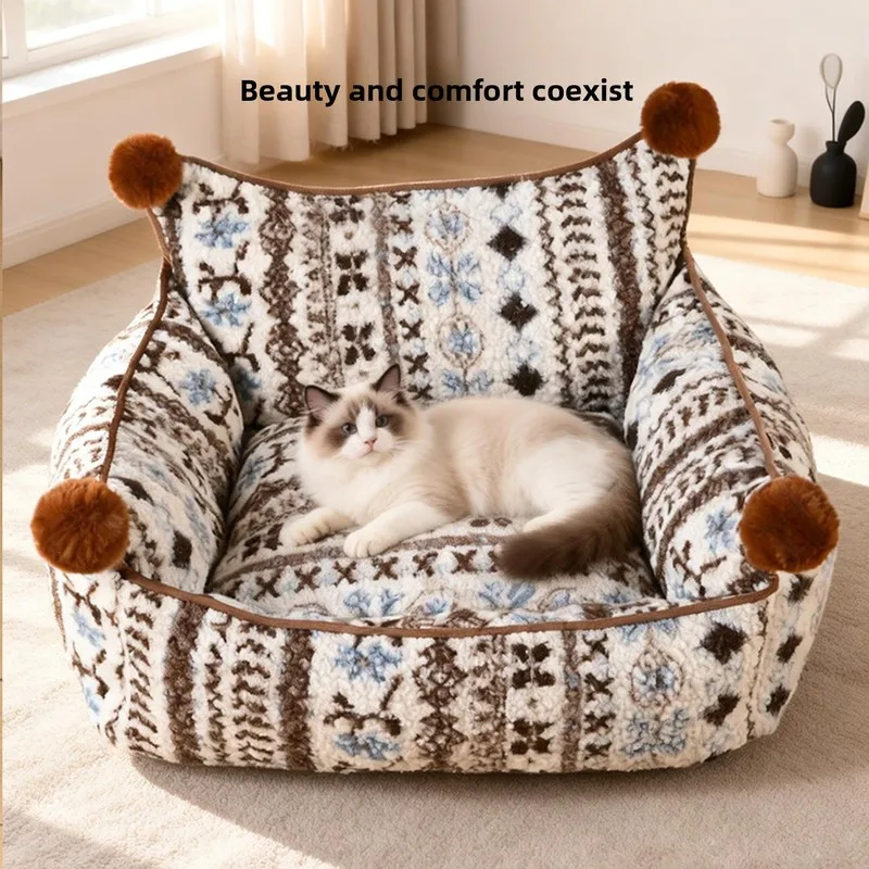Christmas fleece pet bed for dogs, suitable for all seasons, removable and washable pet sofa bed, warm winter cat bed