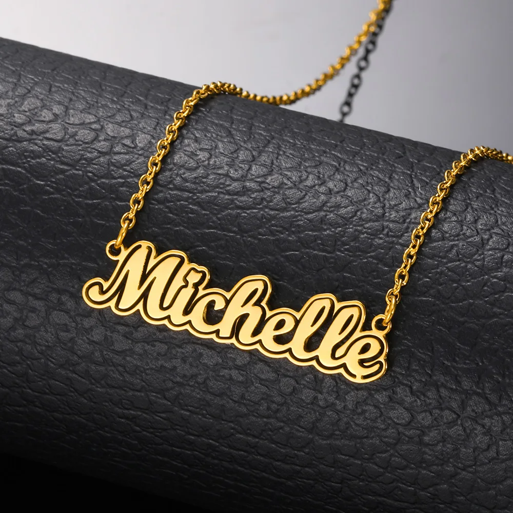 Custom Outline Name Necklace Women Girl Jewelry Gold Color Stainless Steel Personalized Nickname Choker Friends Gifts