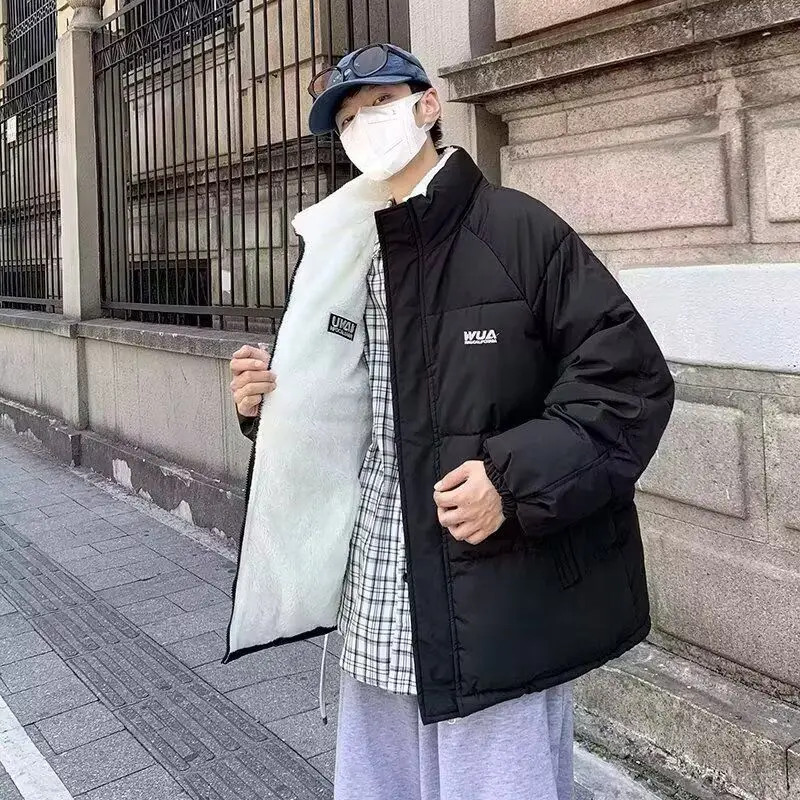 

Men's Winter Thiened Fce Lined Bread Coat Cotton Jaet Faionable Urban Sle Detachable Hood Daily Wear Polyester Fiber