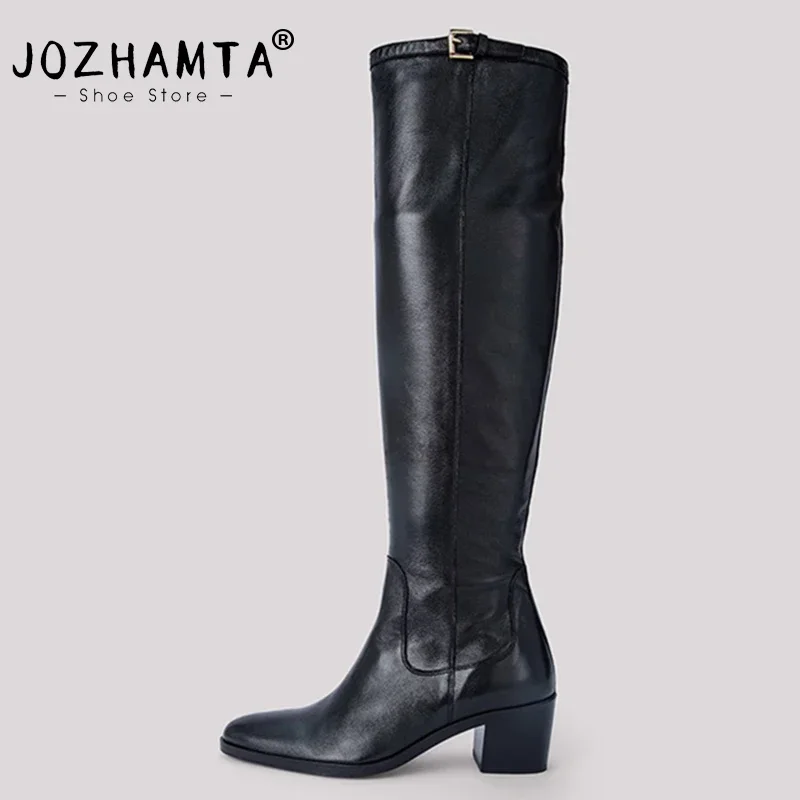 JOZHAMTA Size 34-42 Thigh High Boots For Women Knee High Real Leather Thick Heels Shoes Fall Winter 2025 Daily Dress Long Boots