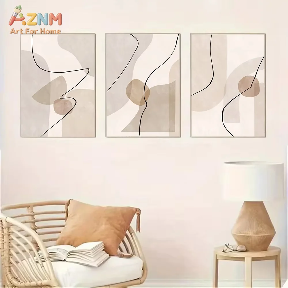 Abstract Beige Geometry Line Wall Art Canvas Painting Pictures Boho Posters And Prints Modern Living Room Interior Home Decor image 4