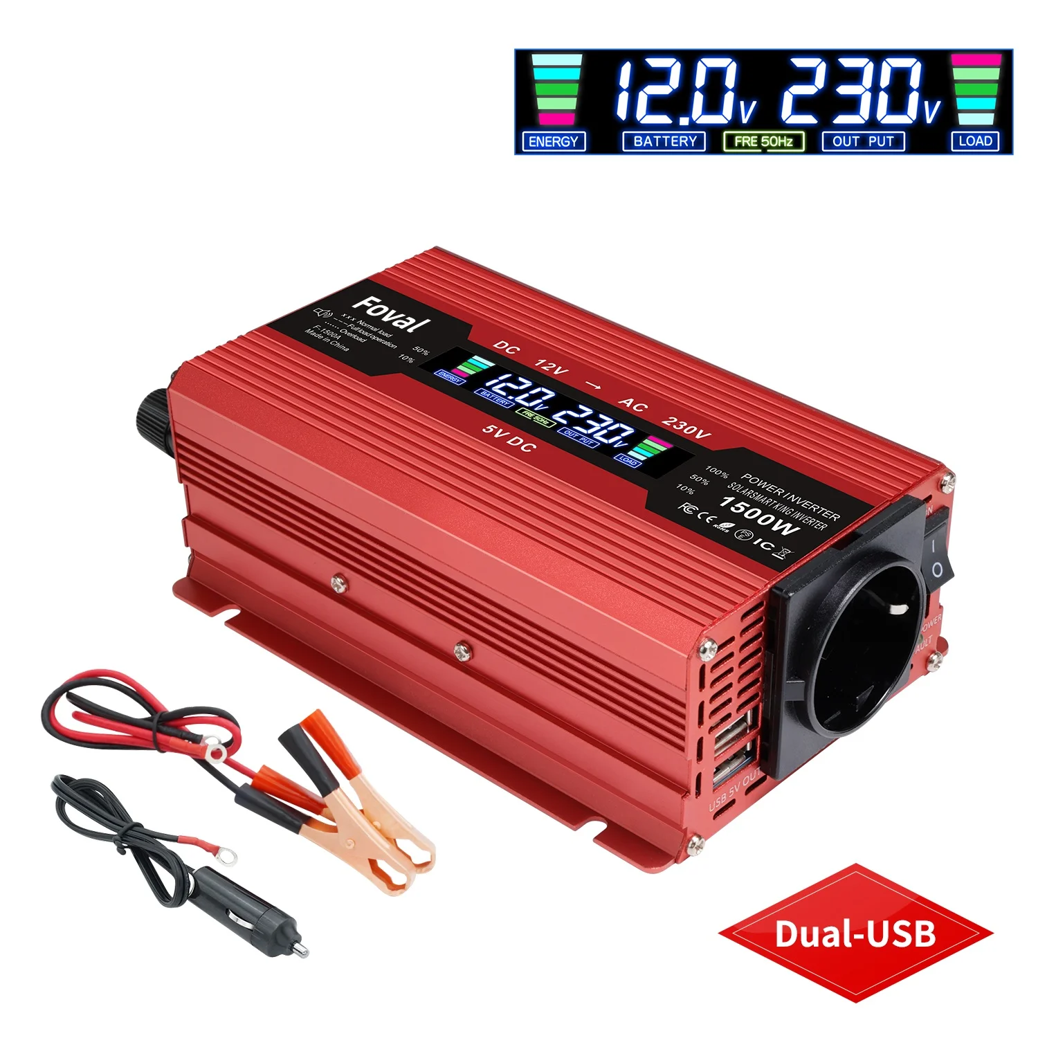 Omvormer 1500 W/2000 W/2600 W LCD-scherm DC 12 V naar AC 220 V Solar 2 USB Auto Transformator Converteren EU Socket Gemodificeerde Sinus