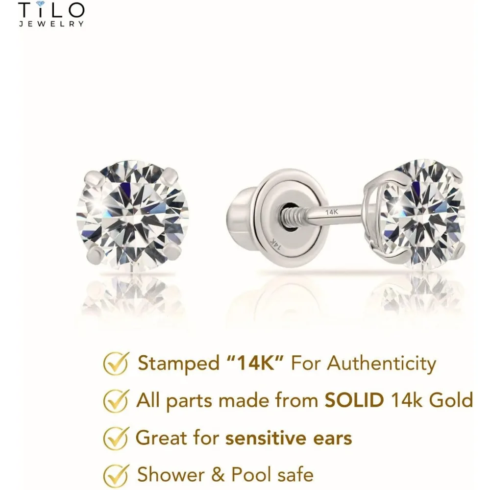 أقراط دائرية من الزركونيا المكعبة تشيكوسلوفاكيا سوليتير بتصميم آمن لخلف المسمار لارتداء طويل الأمد