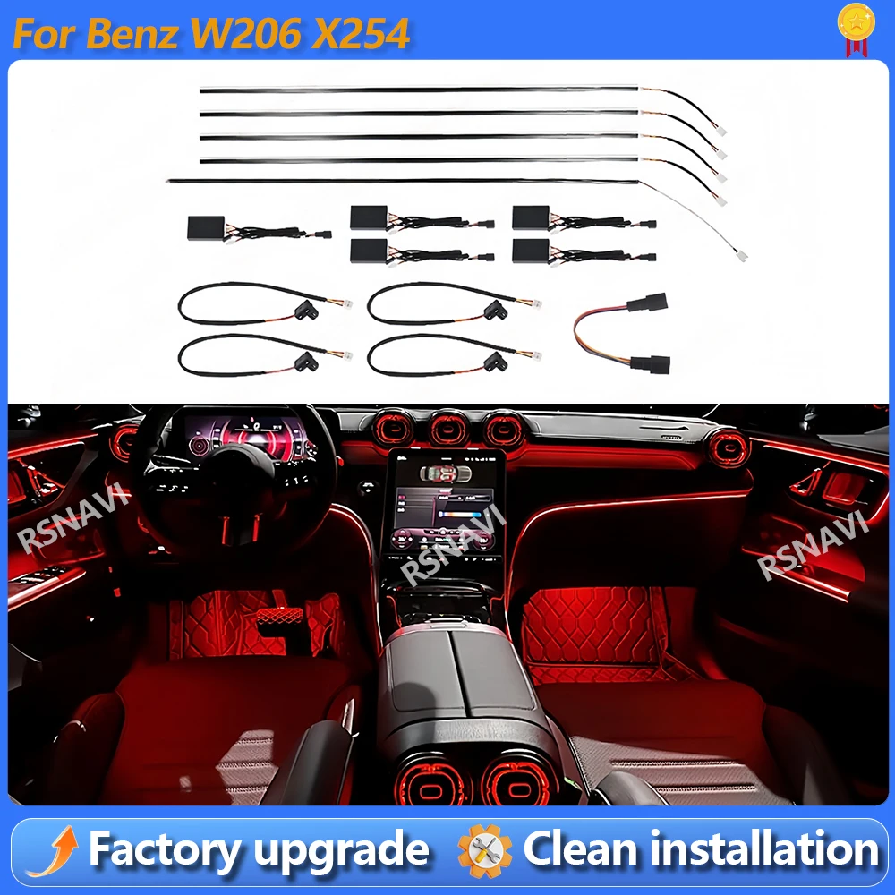 

64-цветная активная атмосферная подсветка для Mercedes-Benz W206 C-Class X254, декоративное освещение салона автомобиля, аксессуары для авто