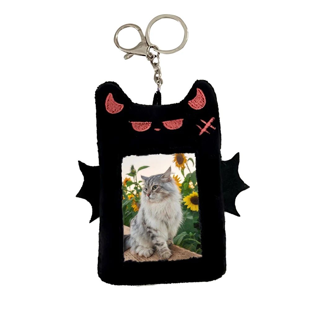 INS Cute Bat Demon Plush Photocard Holder InsIdol Photo Sleeve Protective Case Student ID Card Cover With Keychain Pendant