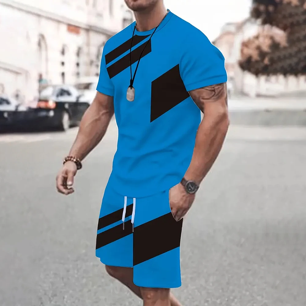 ChimT-Shirt imprimé à manches courtes pour hommes, mélange noir et jaune, t-shirt et short à cordes de proximité, streetwear à la mode, ensemble 2 pièces