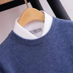 Zocept-suéter de lana merina para hombre, Jersey grueso de cuello redondo, suave y cálido, informal, de punto, Color sólido, otoño e invierno, 100%