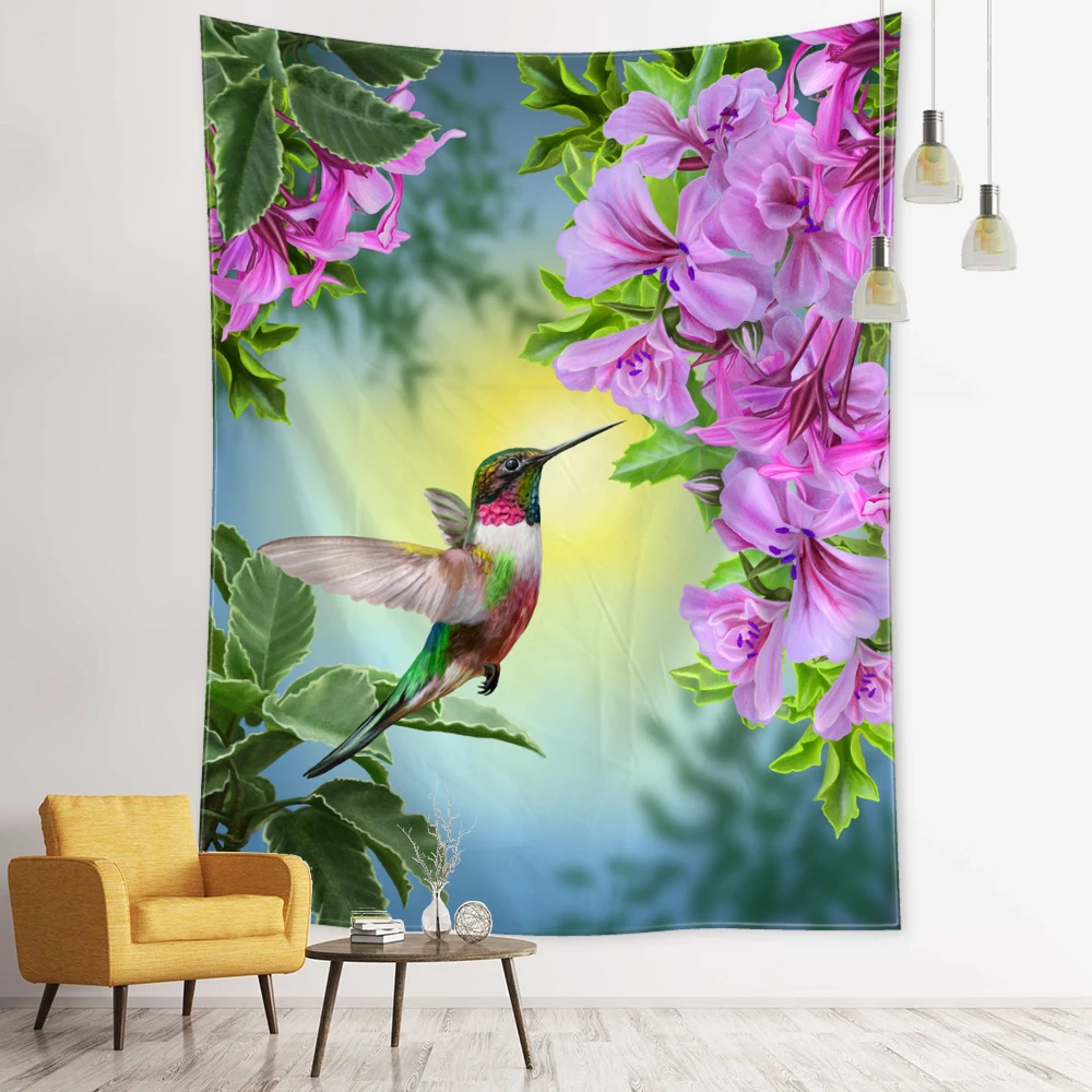 Hummingbirds And Azaleas Tapestry Wall Hanging Hippie Minimalist Modern Art Bohemian Living Room Home Decor