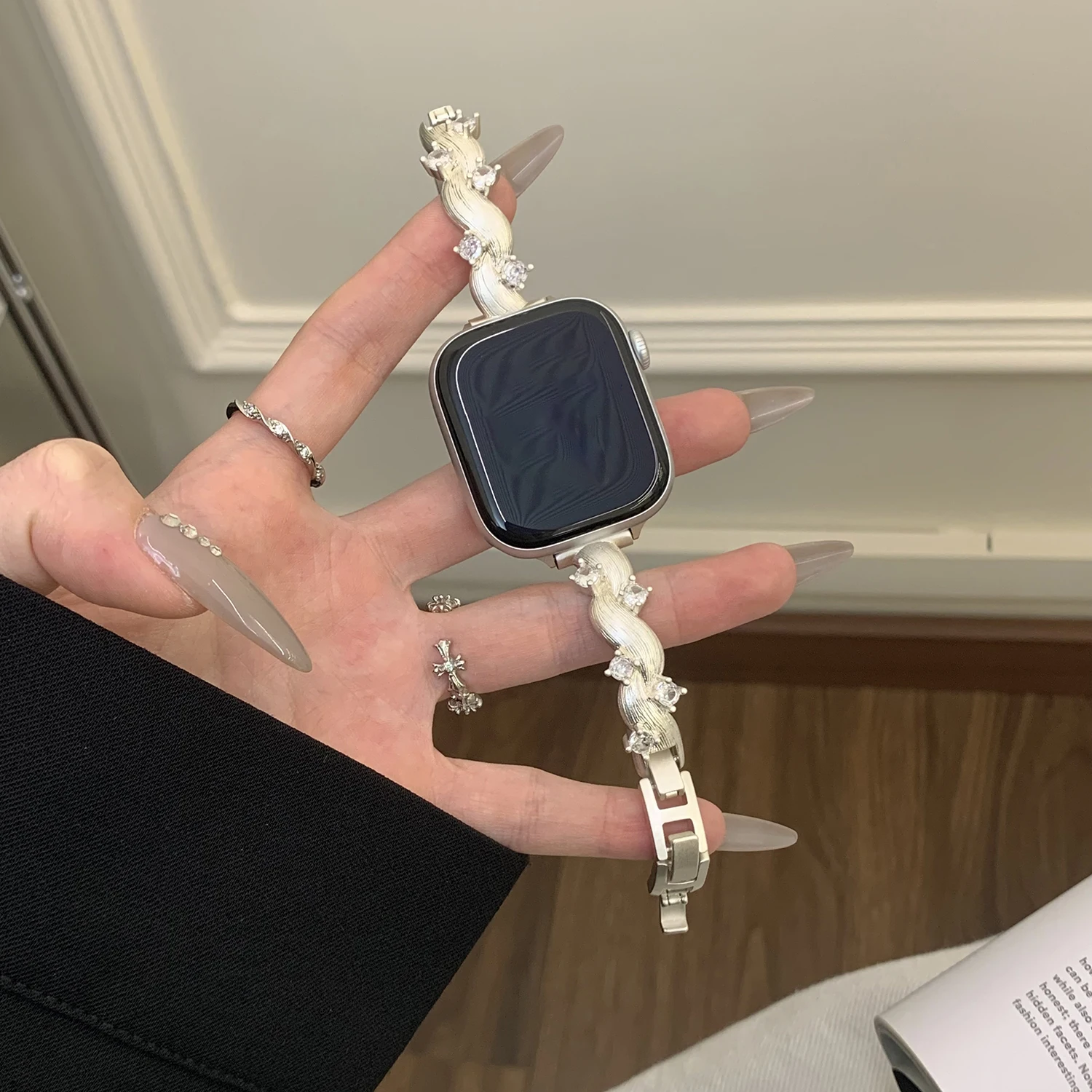 الروطان مطعمة الماس النحاس حزام معدني لساعة أبل S111 S10 46/42 الترا 49 مللي متر 45/44/41/40/38 مللي متر أنثى هدية ل iwatch S8 SE #4