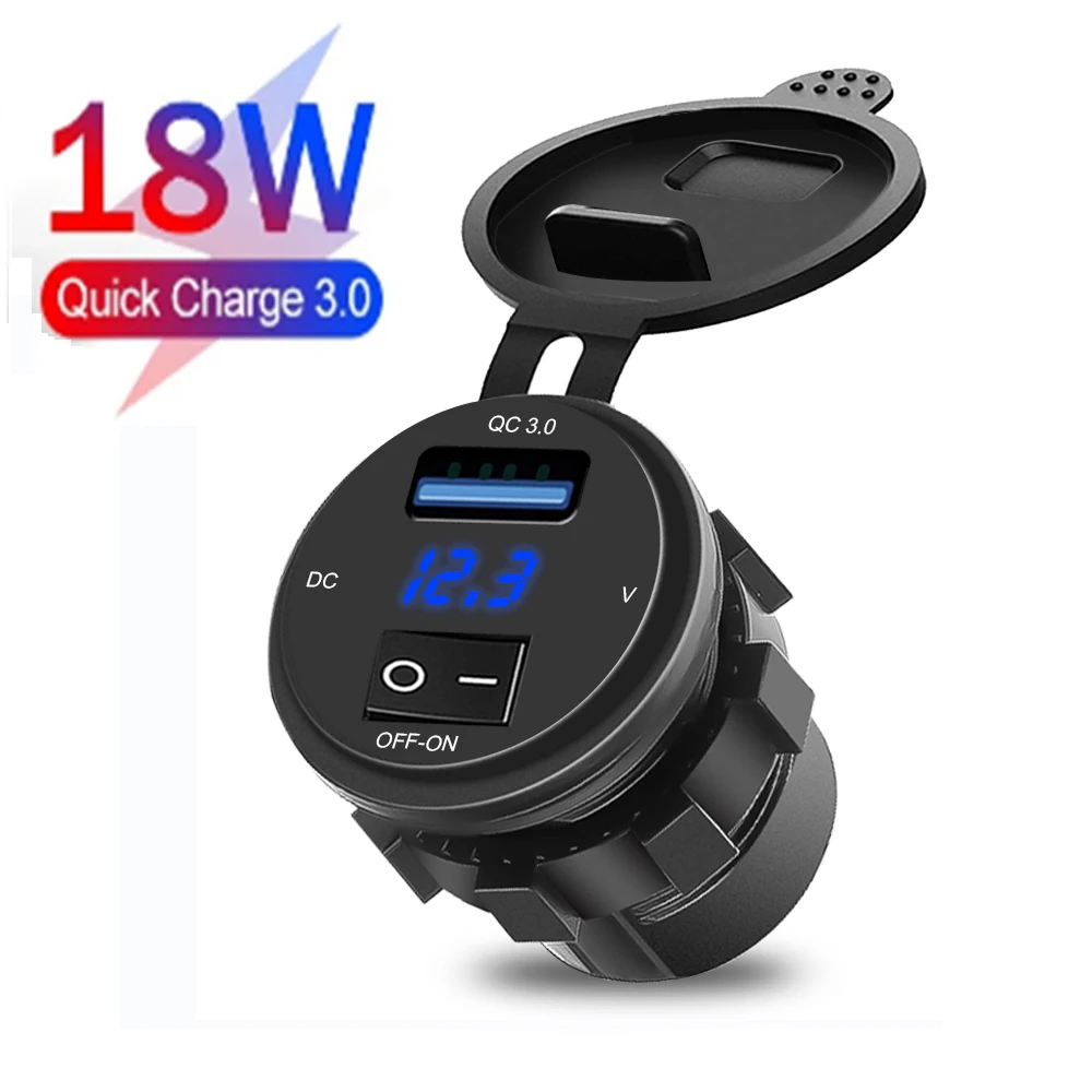 

Автомобильное зарядное устройство QC 3,0 с выключателем ВКЛ./ВЫКЛ., USB-адаптер для быстрой зарядки, цифровой вольтметр с дисплеем, автомобильные аксессуары