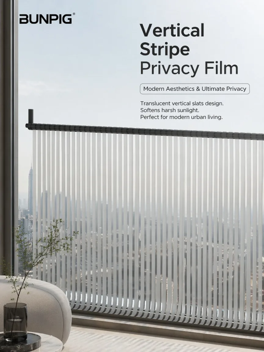 Venetian Blind Stripe Semi Transparent Decorative Window Film Static Cling No Glue UV Block Heat Control for Home Glass Door