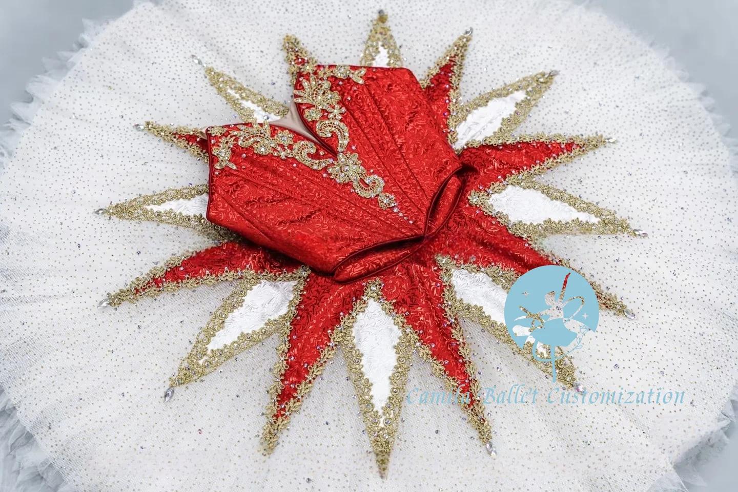 High-end custom red and white million-dollar clown ballet TUTU competition performance skirt adult and kids