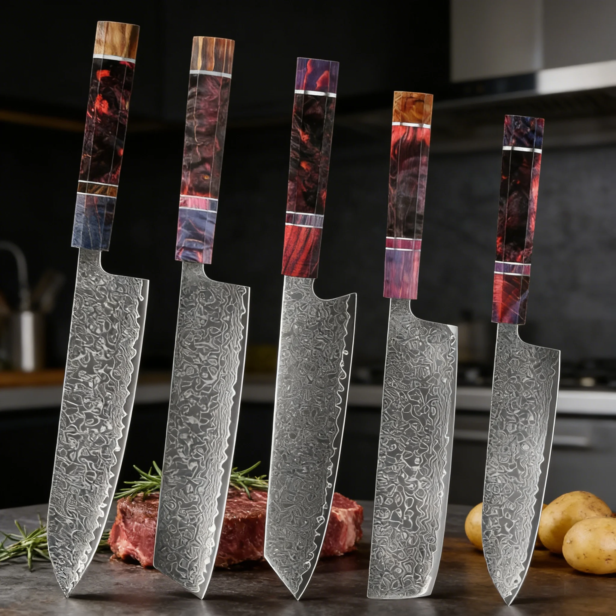 1/2/5PCS,Kitchen Knife 67 layers Damascus Steel Santoku Knife Cleaver Knife Cooking Tools Creative Knife Kitchen Accessories