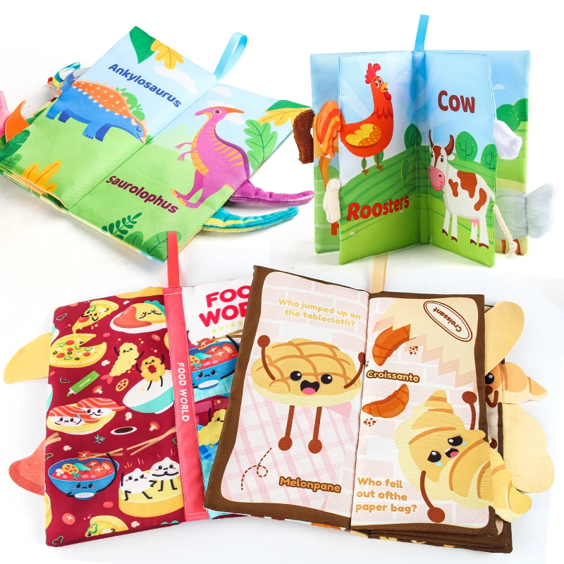 Single Colorful Baby Teaches Cloth Book with Tail Soft Fabric Early Learning
