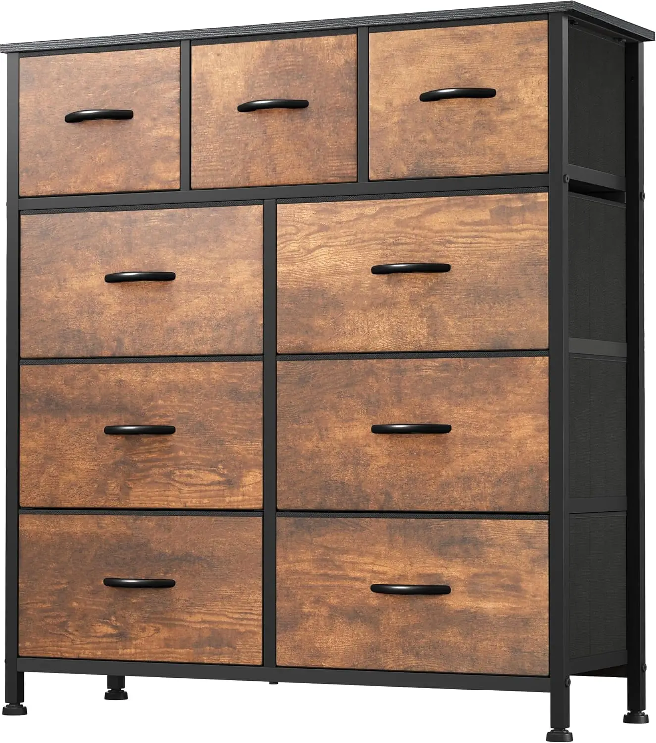 Dresser With 9 Drawers - Fabric Storage Tower, Organizer Unit For Living Room, Hallway - Sturdy Steel Frame, Wooden Top & Easy