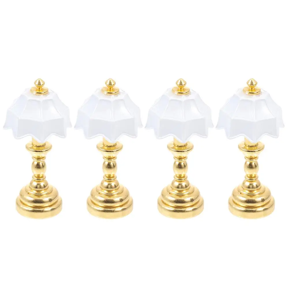 

4 Pcs LED Desk Lamp Dollhouse Table for Nails Miniature Furniture Model Iron Accessory Bedside Lamps
